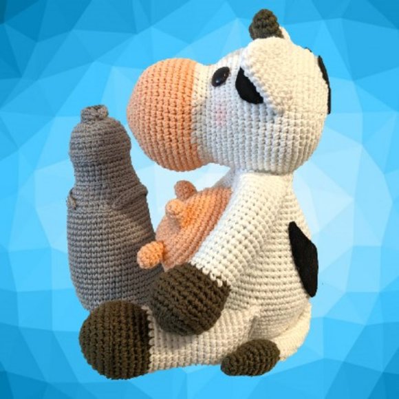 Crochet Cow With Milk Bottle 12" - Picture 2 of 2